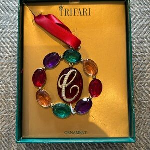 Trifari colorful jeweled decorative initial ornament “C” -NIB